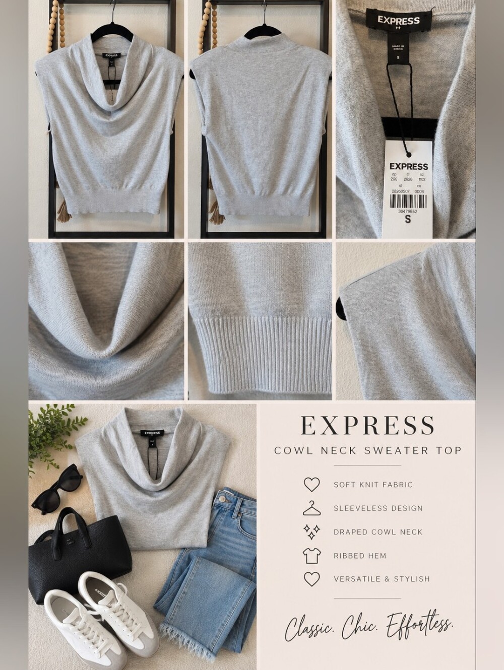 Express Gray Cowl Neck Shoulder Pad Sweater Top – Size Small